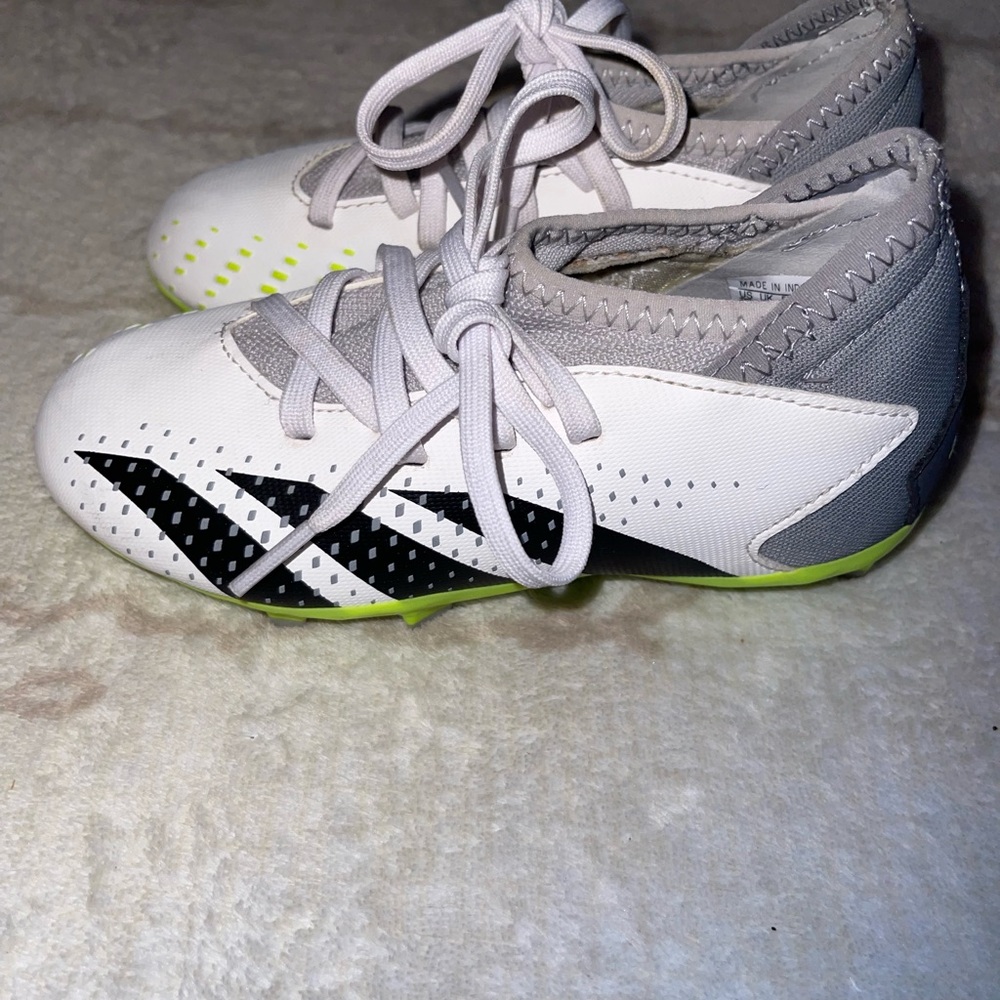 Adidas Kids Soccer Cleats Size 12K – White/Black/Grey – Lightweight